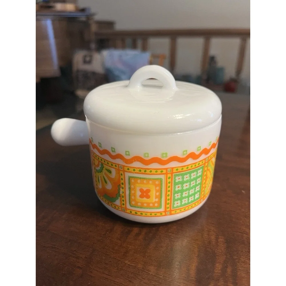 Vintage Avon Milk Glass Mini Saucepan Ramekin Lid 1970s Patchwork Retro‎ Kitchen